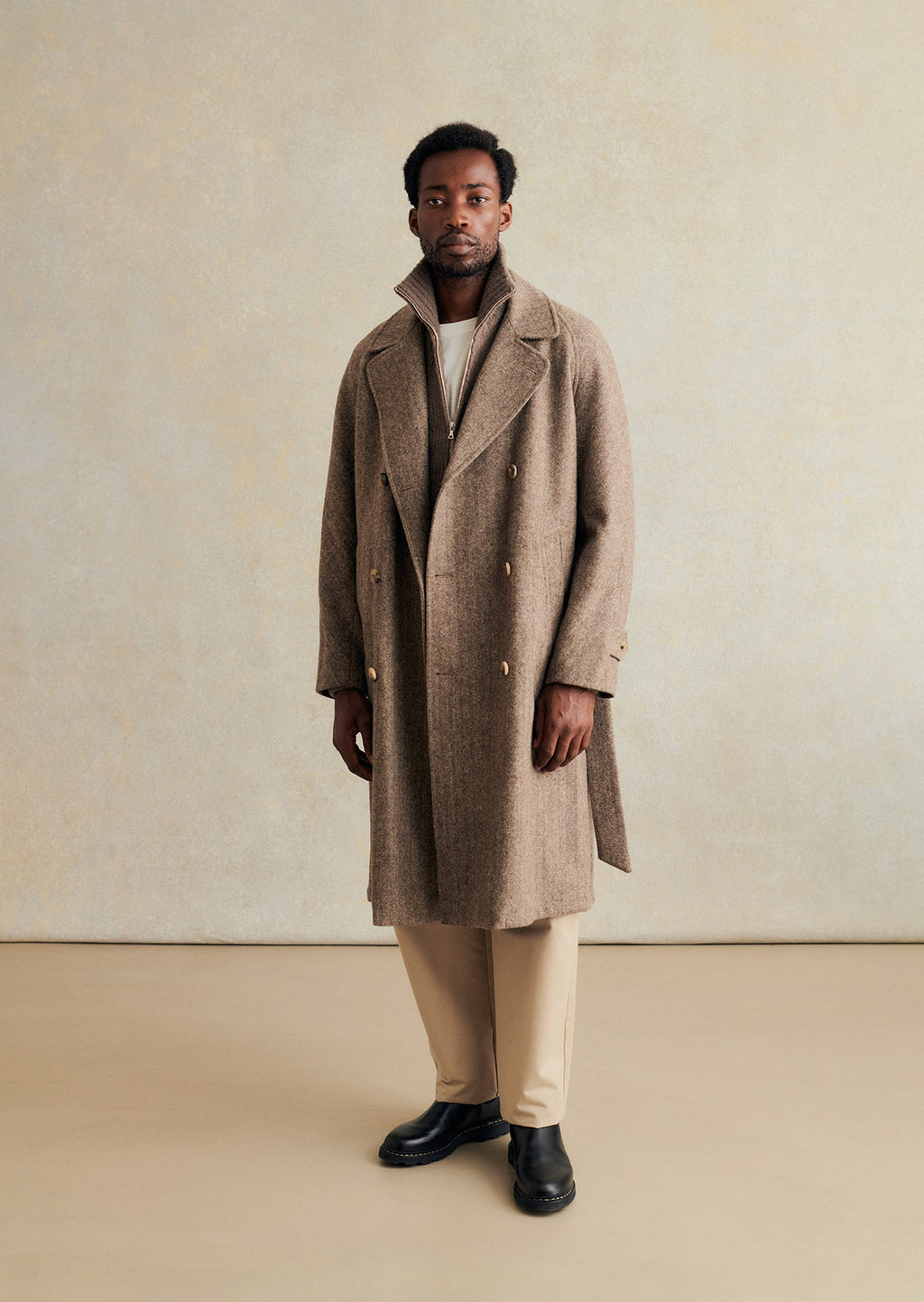 De Bonne Facture Grandad Coat Portuguese Wool / Undyed Herringbone