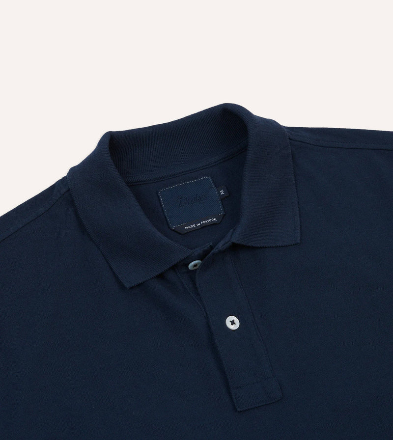 Drake's Washed Cotton Pique Shirt / Navy