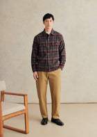 De Bonne Facture Brushed Cotton Flannel Shirt / Brown & Navy