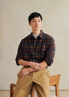 De Bonne Facture Brushed Cotton Flannel Shirt / Brown & Navy