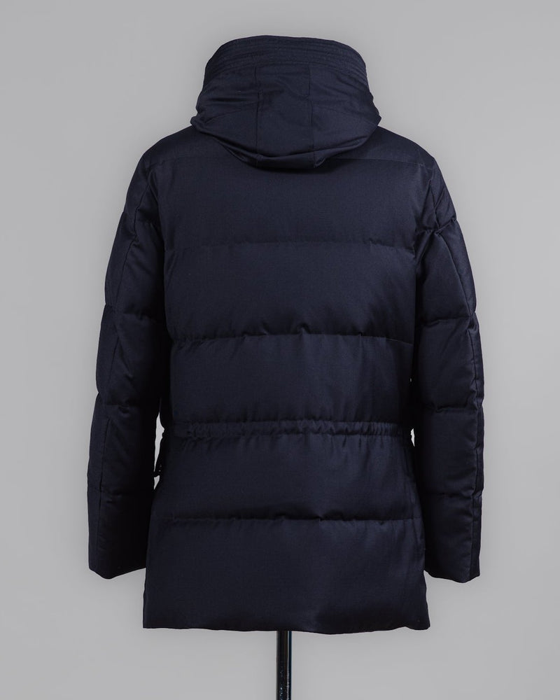 Article: F07MUCX738 &nbsp;Montecore Super 120's Wool Down Parka / Navy
Color: Navy / 89
Down insulated (Duck / 90% down, 10% feathers)
Outer fabric 100% Extra fine Merino Super 120's wool
Lining 1 (main) 100% pl
Lining 2 (Sleeve) 100% pa (Nylon)
4 pockets in front. 2 flapped patch pockets and 2 slanted hand warming pockets