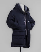 Article: F07MUCX738  Montecore Super 120's Wool Down Parka / Navy
Color: Navy / 89
Down insulated (Duck / 90% down, 10% feathers)
Outer fabric 100% Extra fine Merino Super 120's wool
Lining 1 (main) 100% pl
Lining 2 (Sleeve) 100% pa (Nylon)
4 pockets in front. 2 flapped patch pockets and 2 slanted hand warming pockets