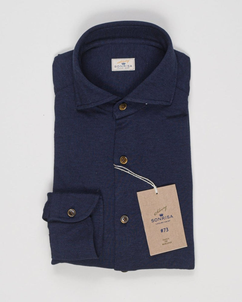 Sonrisa Silvery Line Shirt
Soft collar with removable collar bones&nbsp; / Collar B438&nbsp;
Long sleeves
Composition: 60% Cotton 40% Lyocell
Article: J731
Color: 02 / Navy
Made in Italy Sonrisa Cotton &amp; Lyocell Jersey Shirt / Navy