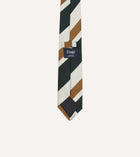 Drake's Thick Stripe Repp Silk Tie / Dark Green & Cream