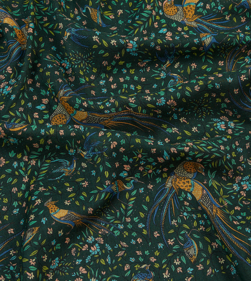 Drake's Floral Birds of Paradise Wool & Silk Scarf / Green