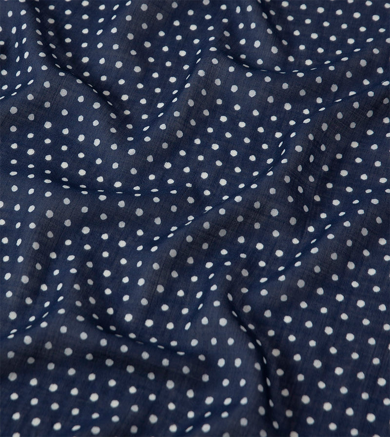 Drake's Polka Dot Wool Scarf / Navy