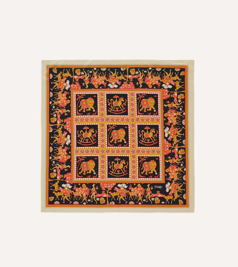 Drake's Elephants Silk Bandana / Orange