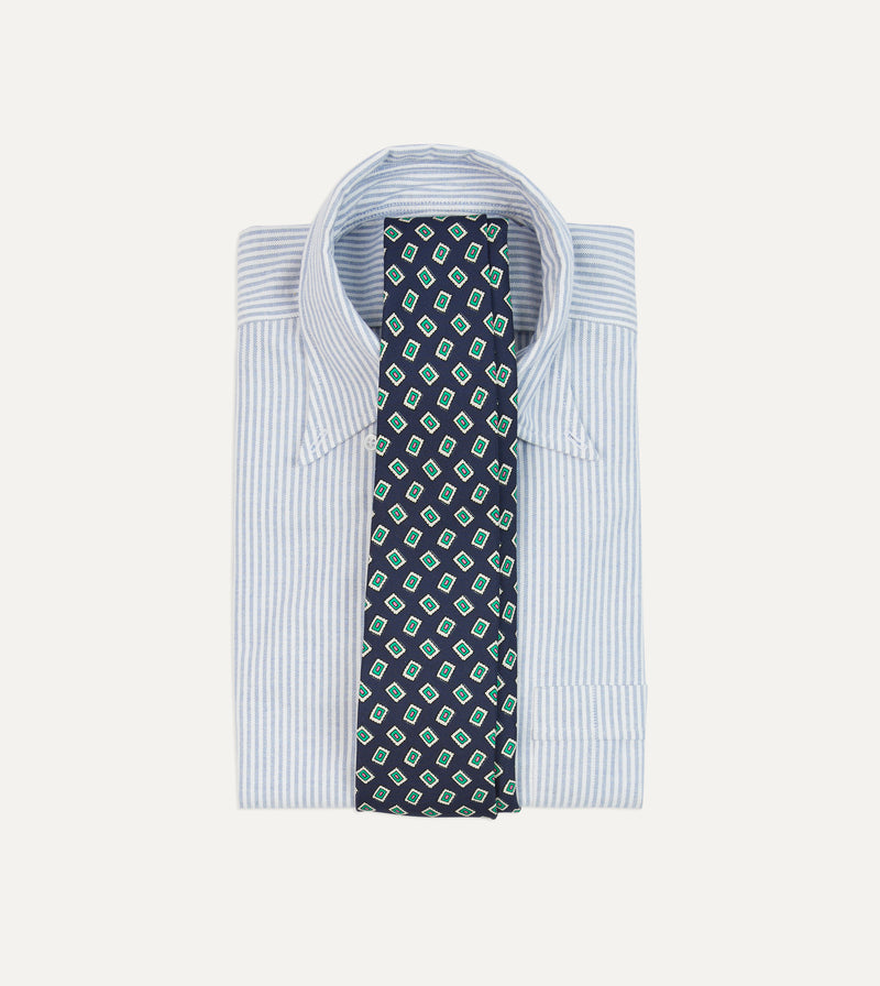 Drake's Jumbled Medallion Print Silk Self Tipped Tie / Navy