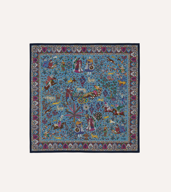 Drake's Floral Moghul Wool & Silk Bandana / Navy, Blue & Magenta