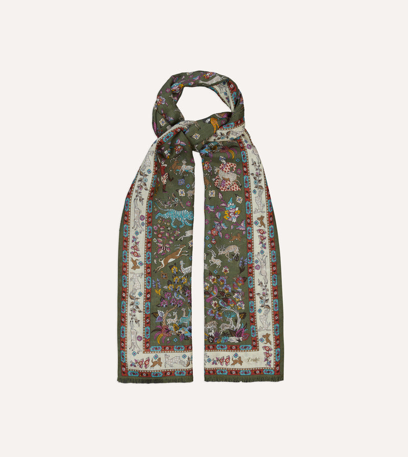 Drake's Summer Moghul Wool & Silk Scarf / Olive